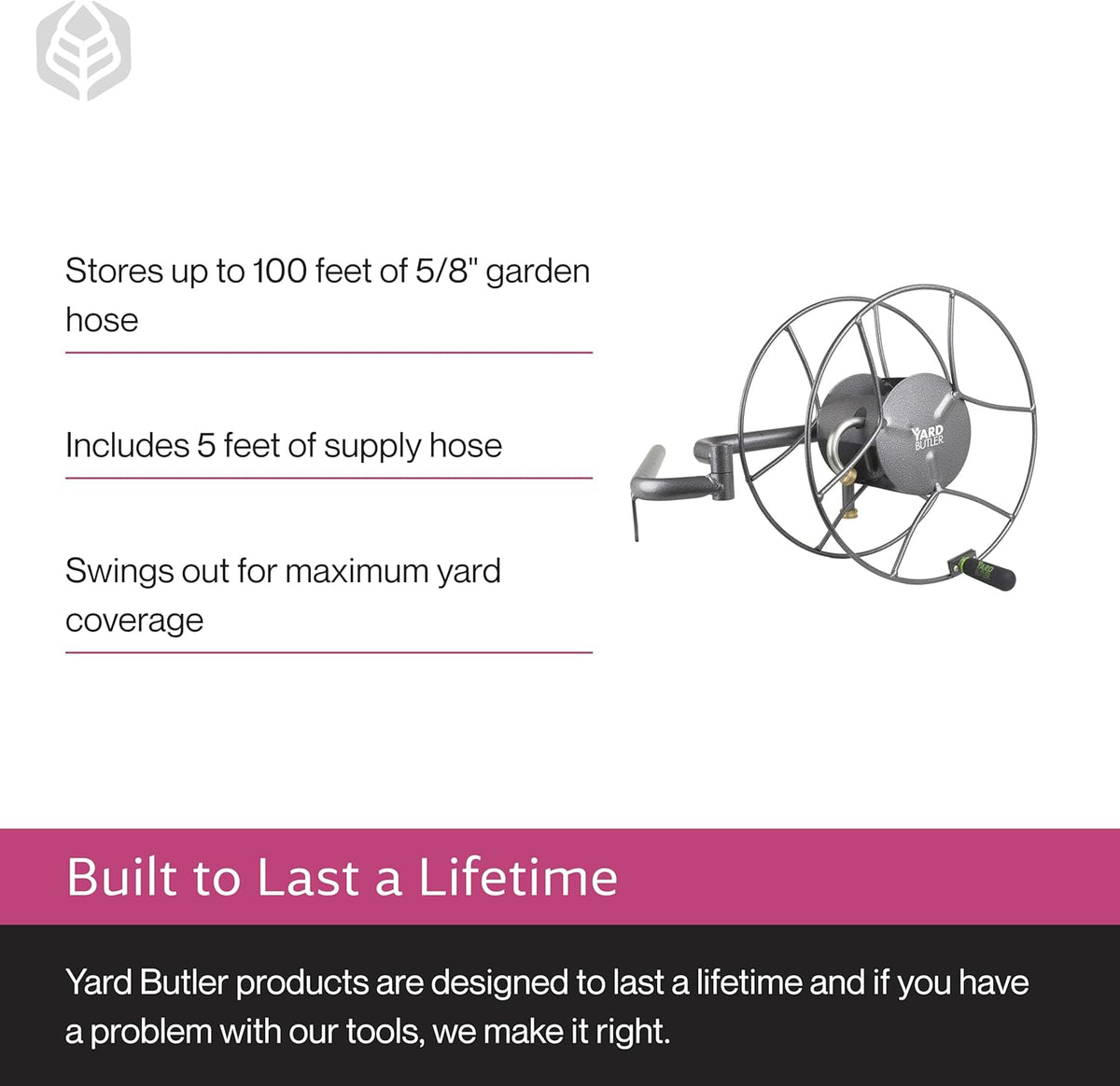 Wall Mounted Swivel Hose Reel, 90°, 75ft - Leakproof Hose Storage Solution - Durable Powder Coated Steel Construction - Rust Resistant Outdoor Watering Accessory - Tangle-Free Operation