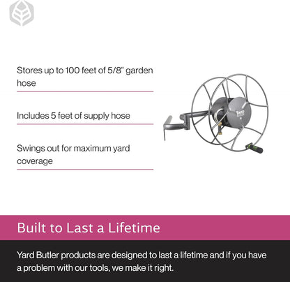 Wall Mounted Swivel Hose Reel, 90°, 75ft - Leakproof Hose Storage Solution - Durable Powder Coated Steel Construction - Rust Resistant Outdoor Watering Accessory - Tangle-Free Operation