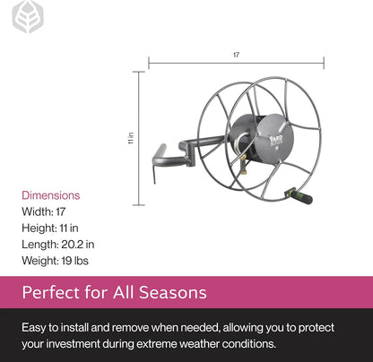 Wall Mounted Swivel Hose Reel, 90°, 75ft - Leakproof Hose Storage Solution - Durable Powder Coated Steel Construction - Rust Resistant Outdoor Watering Accessory - Tangle-Free Operation