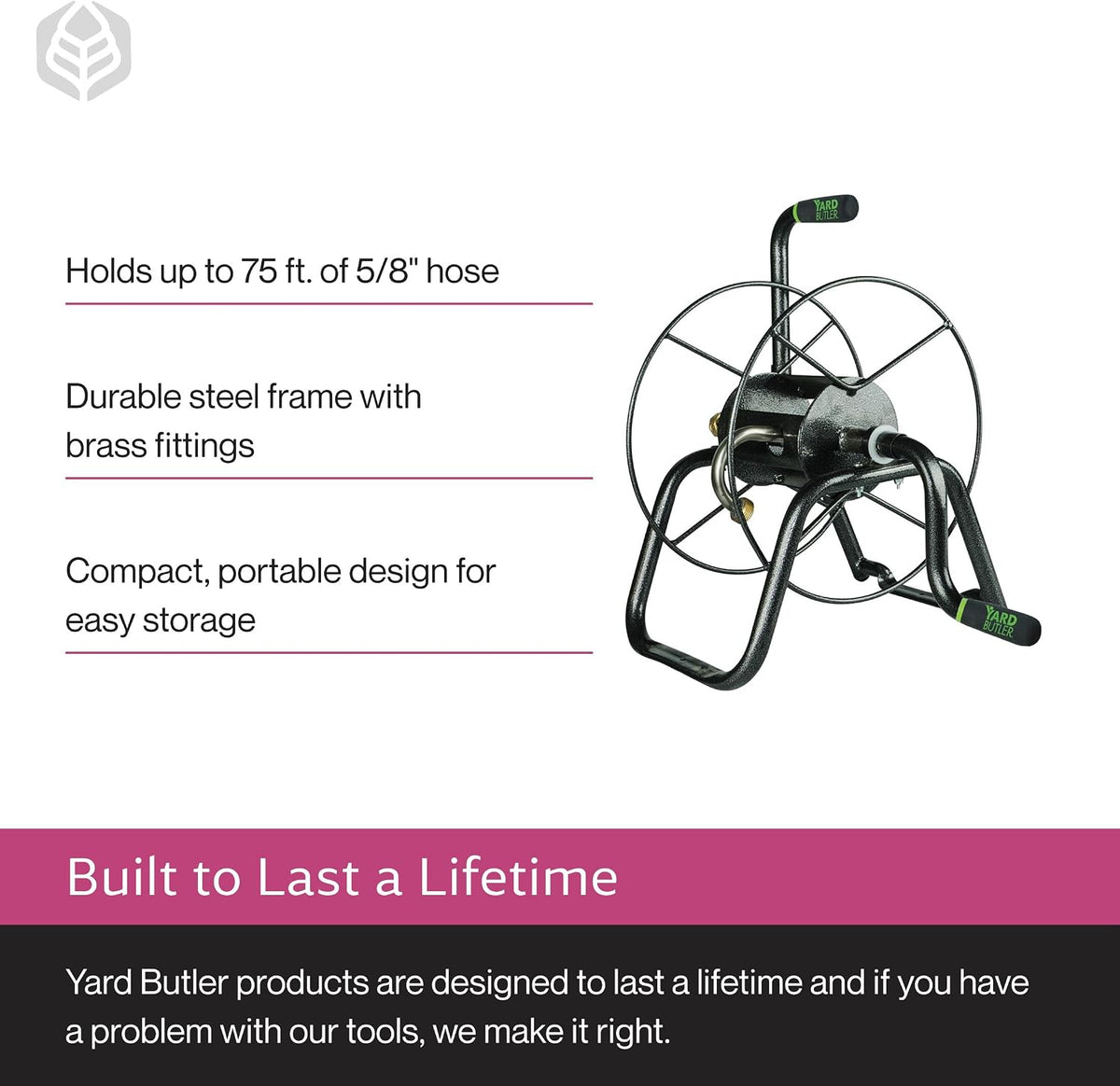 Wall Mounted Swivel Hose Reel, 90°, 75ft - Leakproof Hose Storage Solution - Durable Powder Coated Steel Construction - Rust Resistant Outdoor Watering Accessory - Tangle-Free Operation