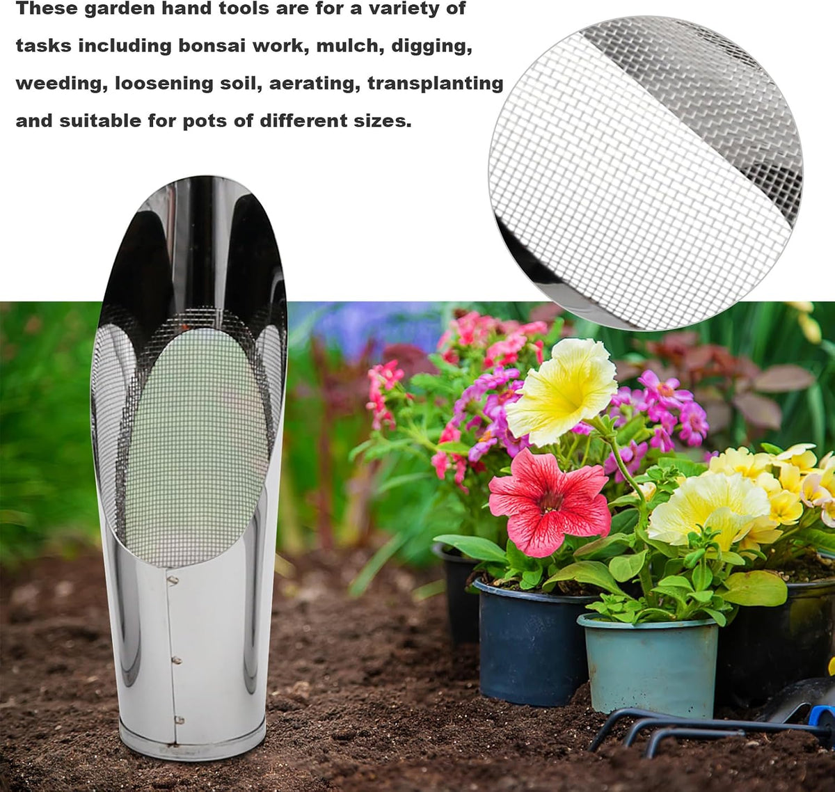 3Pcs Bonsai Soil Scoops Garden Bonsai Tool Bucket Shovel 3 Sizes Soil Scoops Soil Metal Spade Shovel Succulent Planting Potting Cup for Home Gardening Silver