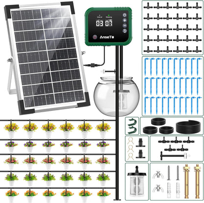 8W Solar Drip Irrigation System for Garden, Supports 30 Pots Plants