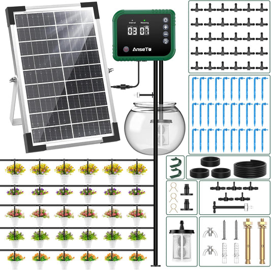 8W Solar Drip Irrigation System for Garden, Supports 30 Pots Plants