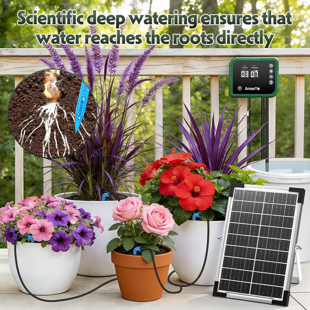 8W Solar Drip Irrigation System for Garden, Supports 30 Pots Plants