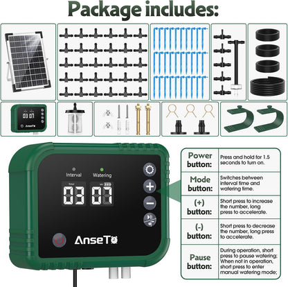 8W Solar Drip Irrigation System for Garden, Supports 30 Pots Plants