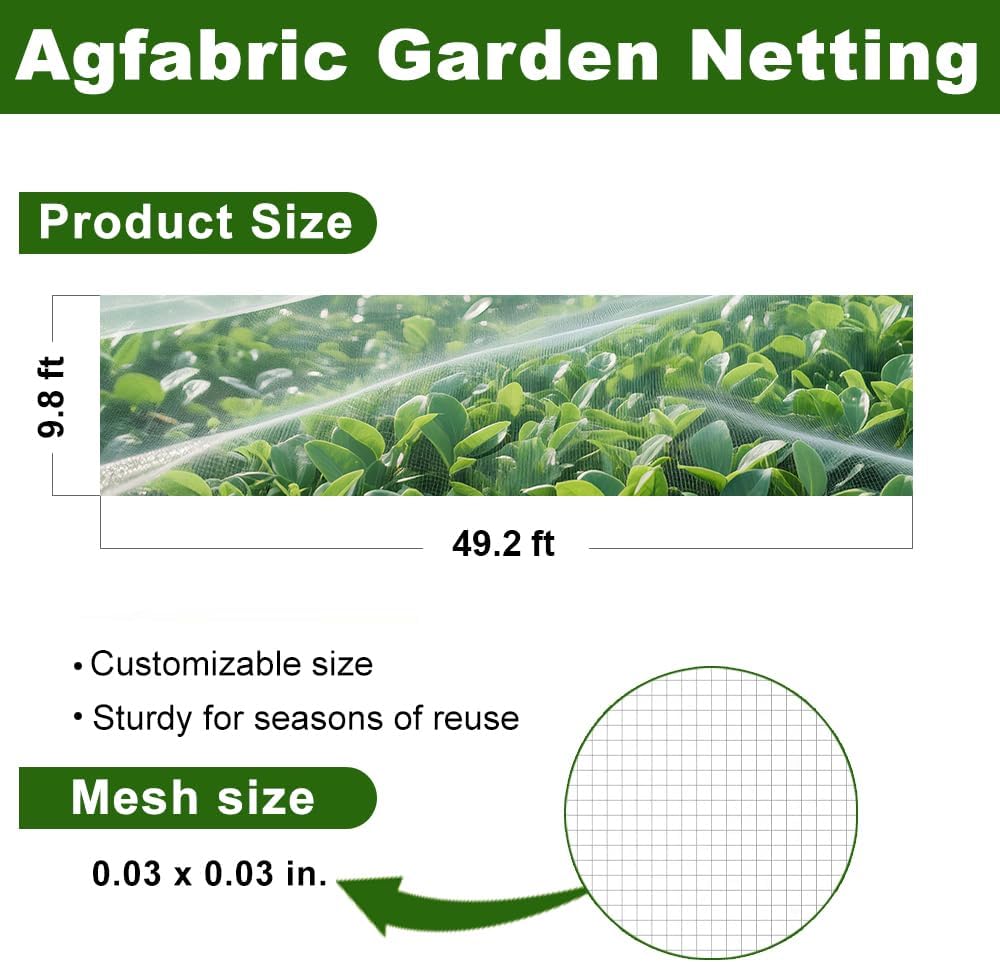 Garden Netting 6'x10' Insect Pest Barrier Bird Netting for Garden Protection,Row Cover Mesh Netting for Vegetables Fruit Trees and Plants,White - Colors A