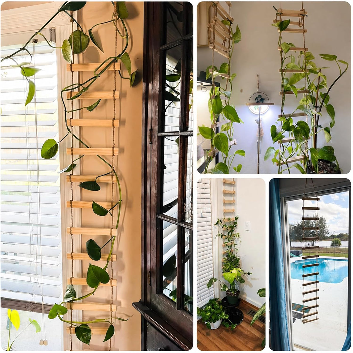 Wooden Ladder Plant Trellis for Climbing Plants – 6ft Extra Tall Indoor & Outdoor Hanging Wall Wooden Trellis Garden Plant Support, Easy to Install for Vines, Ivy, Pothos, Potted Plants