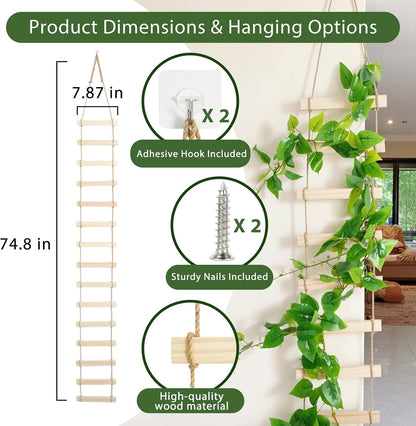 Wooden Ladder Plant Trellis for Climbing Plants – 6ft Extra Tall Indoor & Outdoor Hanging Wall Wooden Trellis Garden Plant Support, Easy to Install for Vines, Ivy, Pothos, Potted Plants