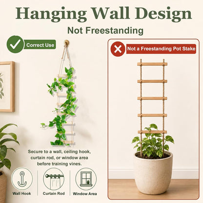 Wooden Ladder Plant Trellis for Climbing Plants – 6ft Extra Tall Indoor & Outdoor Hanging Wall Wooden Trellis Garden Plant Support, Easy to Install for Vines, Ivy, Pothos, Potted Plants