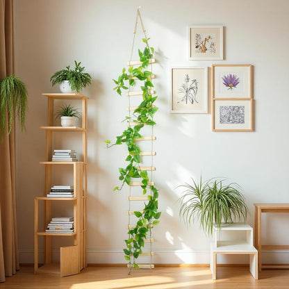 Wooden Ladder Plant Trellis for Climbing Plants – 6ft Extra Tall Indoor & Outdoor Hanging Wall Wooden Trellis Garden Plant Support, Easy to Install for Vines, Ivy, Pothos, Potted Plants
