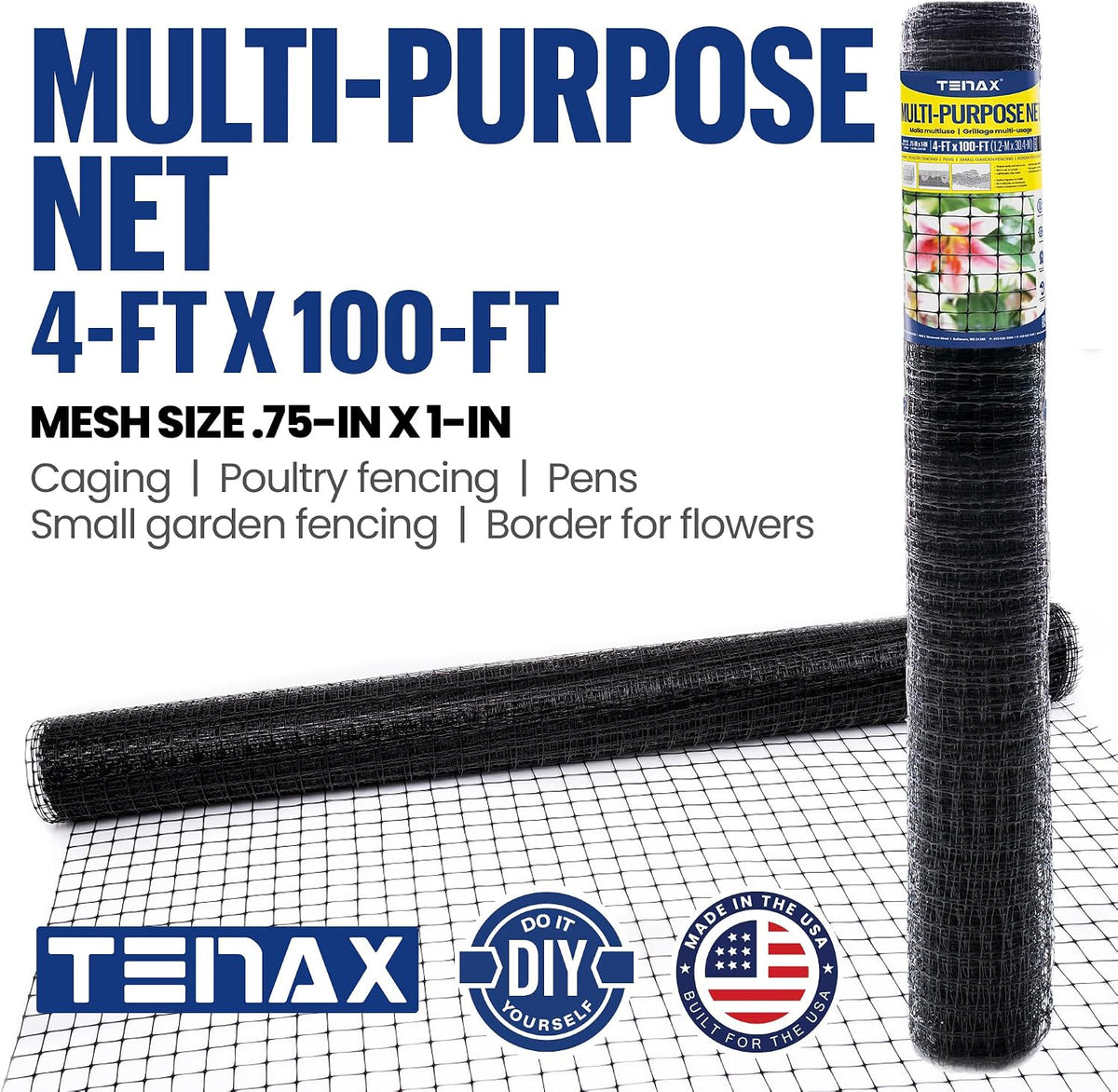 Multi-Purpose Netting - Black Plastic Mesh Netting - 2' x 25' - Polyethylene