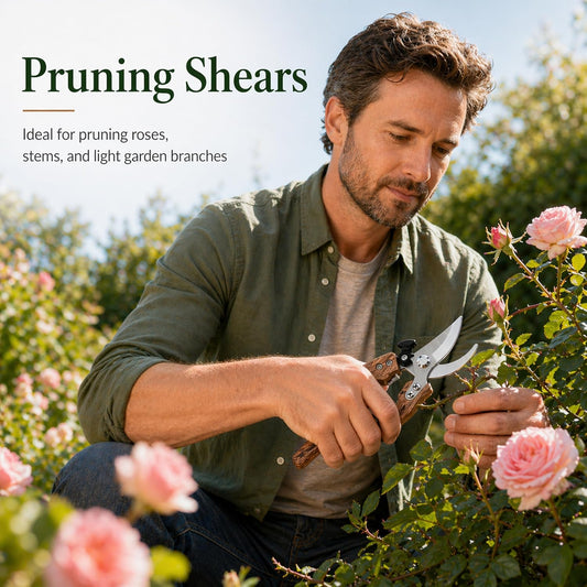 Pruning Shears, 5/8-Inch Cut Capacity Garden Clippers, Spring-Assisted Hand Pruners with Sharp Steel Blade, Ergonomic Wood-Grain Finish Handle for Roses, Shrubs, Stems, Herbs and Garden Harvesting