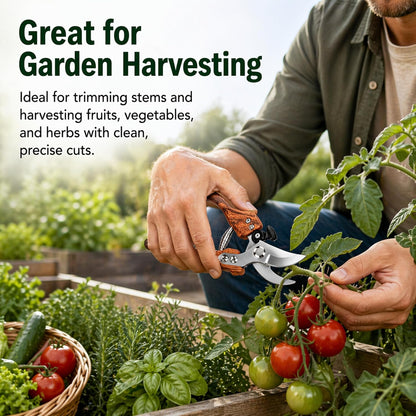 Pruning Shears, 5/8-Inch Cut Capacity Garden Clippers, Spring-Assisted Hand Pruners with Sharp Steel Blade, Ergonomic Wood-Grain Finish Handle for Roses, Shrubs, Stems, Herbs and Garden Harvesting