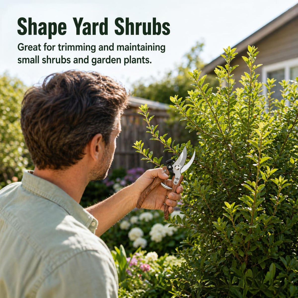 Pruning Shears, 5/8-Inch Cut Capacity Garden Clippers, Spring-Assisted Hand Pruners with Sharp Steel Blade, Ergonomic Wood-Grain Finish Handle for Roses, Shrubs, Stems, Herbs and Garden Harvesting