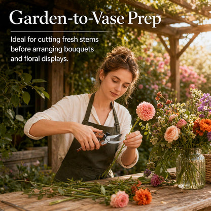 Pruning Shears, 5/8-Inch Cut Capacity Garden Clippers, Spring-Assisted Hand Pruners with Sharp Steel Blade, Ergonomic Wood-Grain Finish Handle for Roses, Shrubs, Stems, Herbs and Garden Harvesting