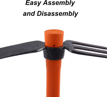 3 Sprongs Dual Head Rake Hoe with Heavy Duty Forged Adze and Ergonomic Non-Slip Handle for Loosening Soil, Gardening, Camping Outdoor 39mm/15-Inch