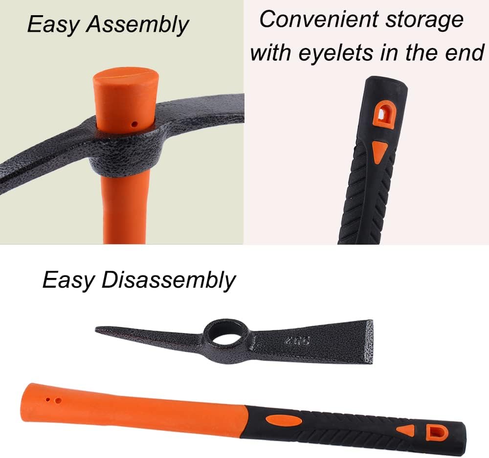3 Sprongs Dual Head Rake Hoe with Heavy Duty Forged Adze and Ergonomic Non-Slip Handle for Loosening Soil, Gardening, Camping Outdoor 39mm/15-Inch
