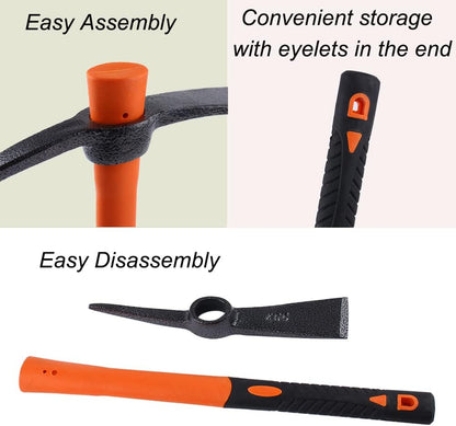 3 Sprongs Dual Head Rake Hoe with Heavy Duty Forged Adze and Ergonomic Non-Slip Handle for Loosening Soil, Gardening, Camping Outdoor 39mm/15-Inch