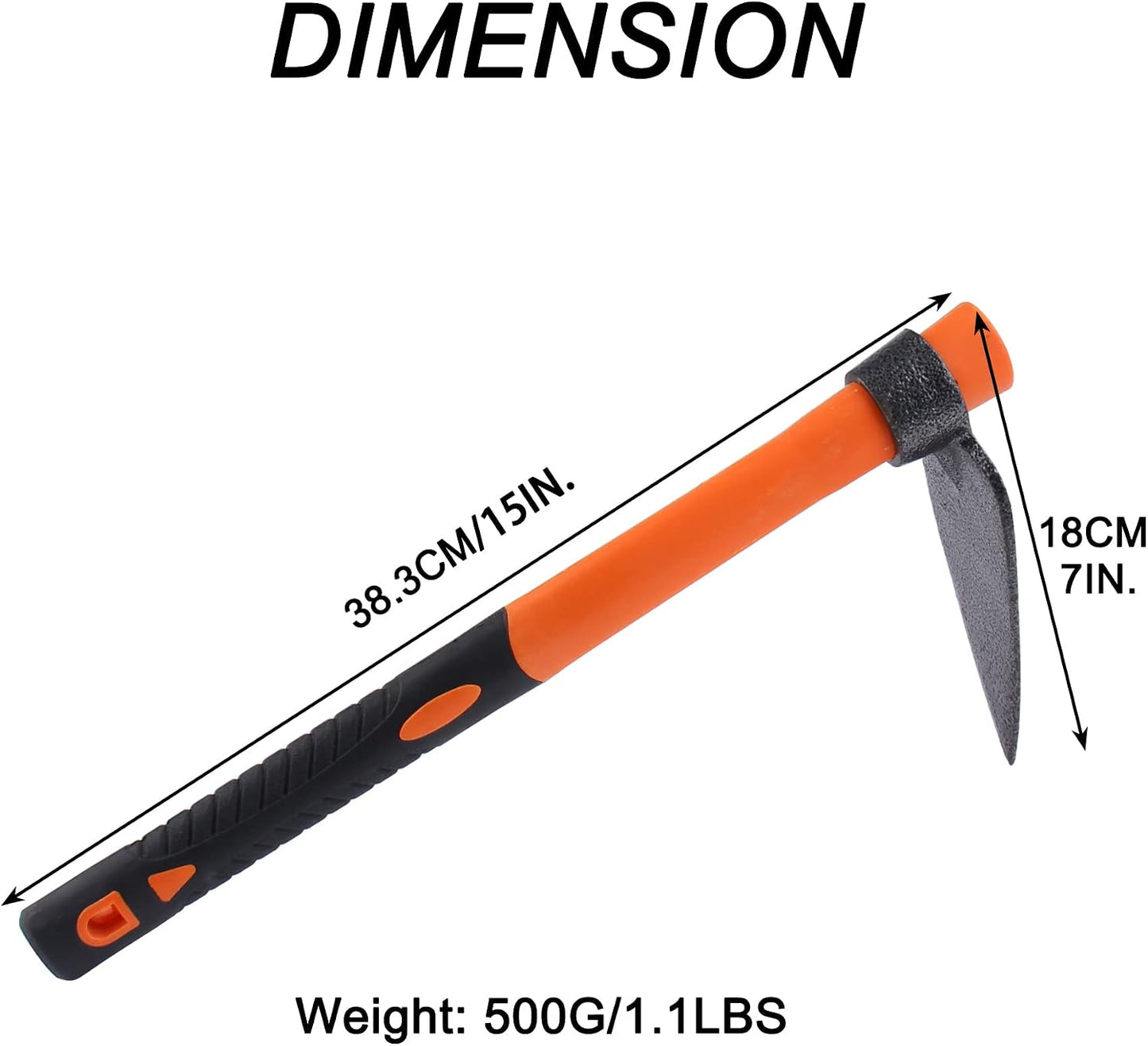 3 Sprongs Dual Head Rake Hoe with Heavy Duty Forged Adze and Ergonomic Non-Slip Handle for Loosening Soil, Gardening, Camping Outdoor 39mm/15-Inch
