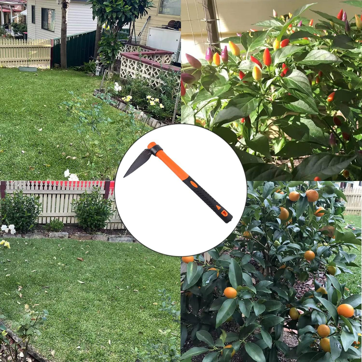 3 Sprongs Dual Head Rake Hoe with Heavy Duty Forged Adze and Ergonomic Non-Slip Handle for Loosening Soil, Gardening, Camping Outdoor 39mm/15-Inch