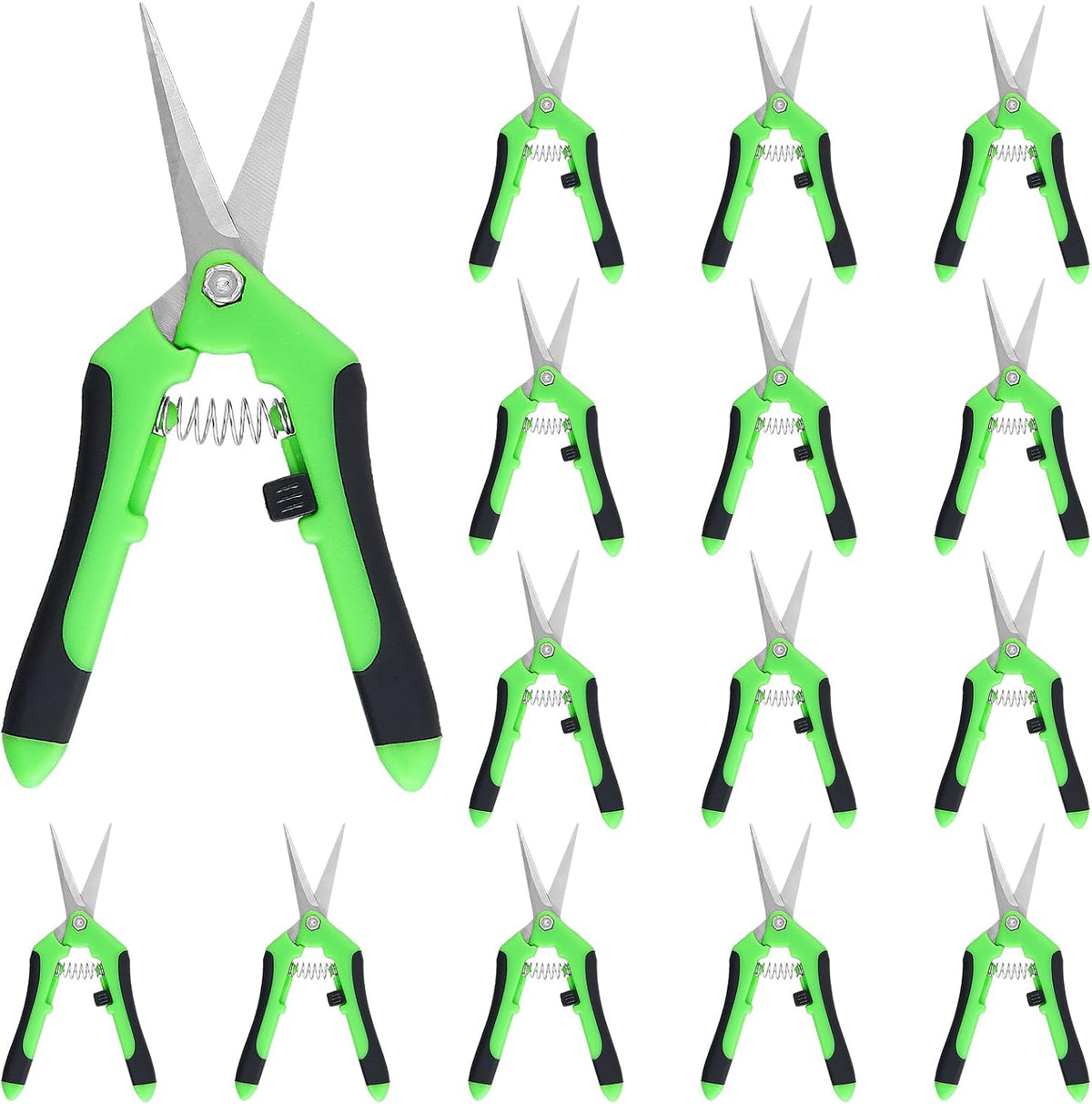 15 PCS 6.5 inch Garden Trimming Scissors, Gardening Hand Pruners with Straight Stainless Steel Precision Blades, Pruning Shears for Flowers Branches Precise Cuts, Green