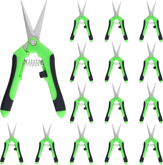 15 PCS 6.5 inch Garden Trimming Scissors, Gardening Hand Pruners with Straight Stainless Steel Precision Blades, Pruning Shears for Flowers Branches Precise Cuts, Green