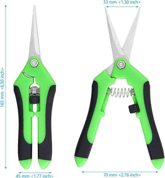 15 PCS 6.5 inch Garden Trimming Scissors, Gardening Hand Pruners with Straight Stainless Steel Precision Blades, Pruning Shears for Flowers Branches Precise Cuts, Green