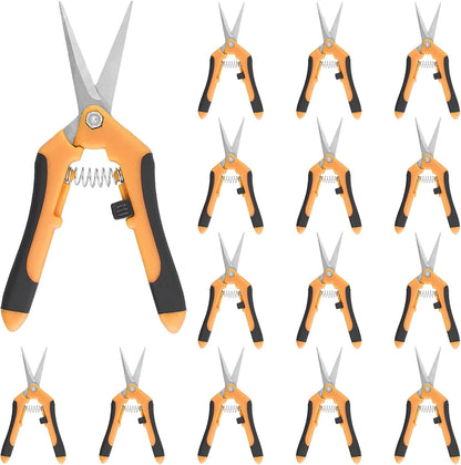 15 PCS 6.5 inch Garden Trimming Scissors, Gardening Hand Pruners with Straight Stainless Steel Precision Blades, Pruning Shears for Flowers Branches Precise Cuts, Green