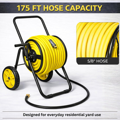 Garden 2-Wheel Hose Reel Cart, Residential Duty Hose Reel with Wheels, Outdoor Water Hose Reel for Backyard, Garden, or Lawn, Metal Hose Carts (175ft Hose Capacity)
