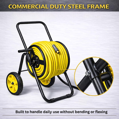 Garden 2-Wheel Hose Reel Cart, Residential Duty Hose Reel with Wheels, Outdoor Water Hose Reel for Backyard, Garden, or Lawn, Metal Hose Carts (175ft Hose Capacity)