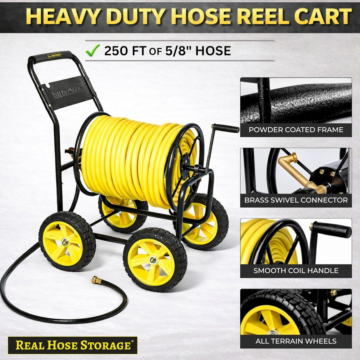 Garden 2-Wheel Hose Reel Cart, Residential Duty Hose Reel with Wheels, Outdoor Water Hose Reel for Backyard, Garden, or Lawn, Metal Hose Carts (175ft Hose Capacity)