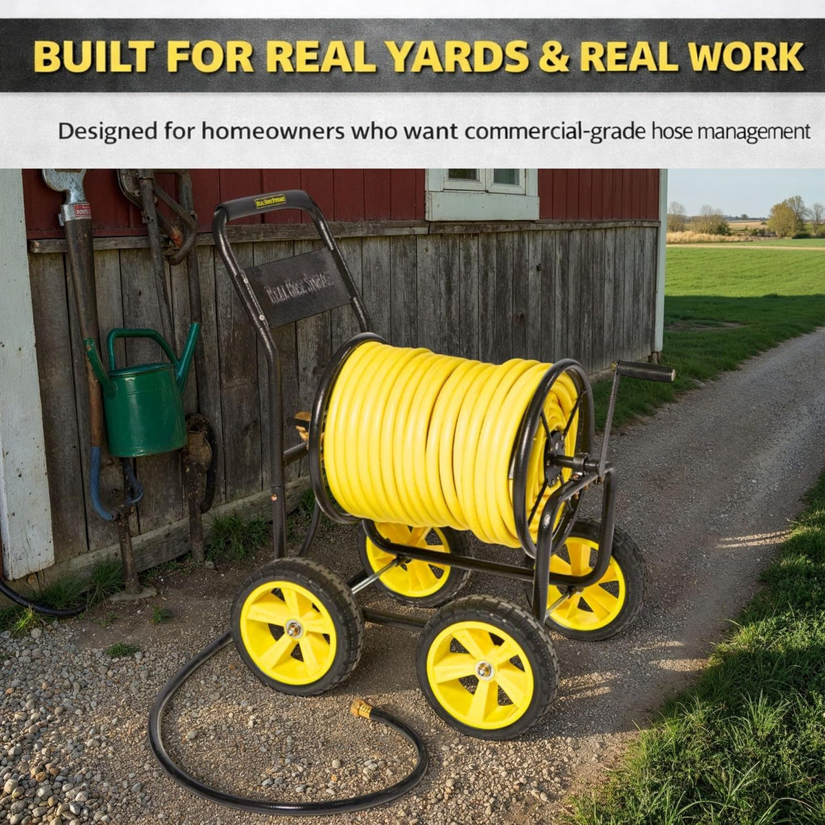 Garden 2-Wheel Hose Reel Cart, Residential Duty Hose Reel with Wheels, Outdoor Water Hose Reel for Backyard, Garden, or Lawn, Metal Hose Carts (175ft Hose Capacity)