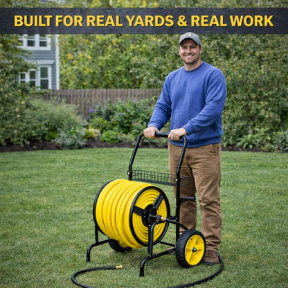 Garden 2-Wheel Hose Reel Cart, Residential Duty Hose Reel with Wheels, Outdoor Water Hose Reel for Backyard, Garden, or Lawn, Metal Hose Carts (175ft Hose Capacity)