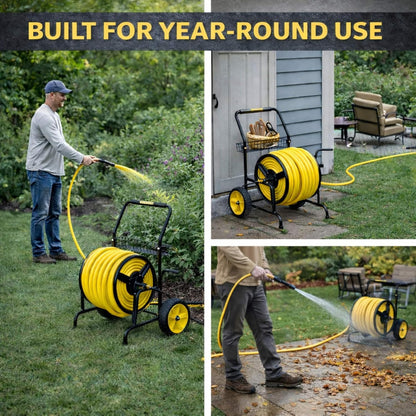 Garden 2-Wheel Hose Reel Cart, Residential Duty Hose Reel with Wheels, Outdoor Water Hose Reel for Backyard, Garden, or Lawn, Metal Hose Carts (175ft Hose Capacity)
