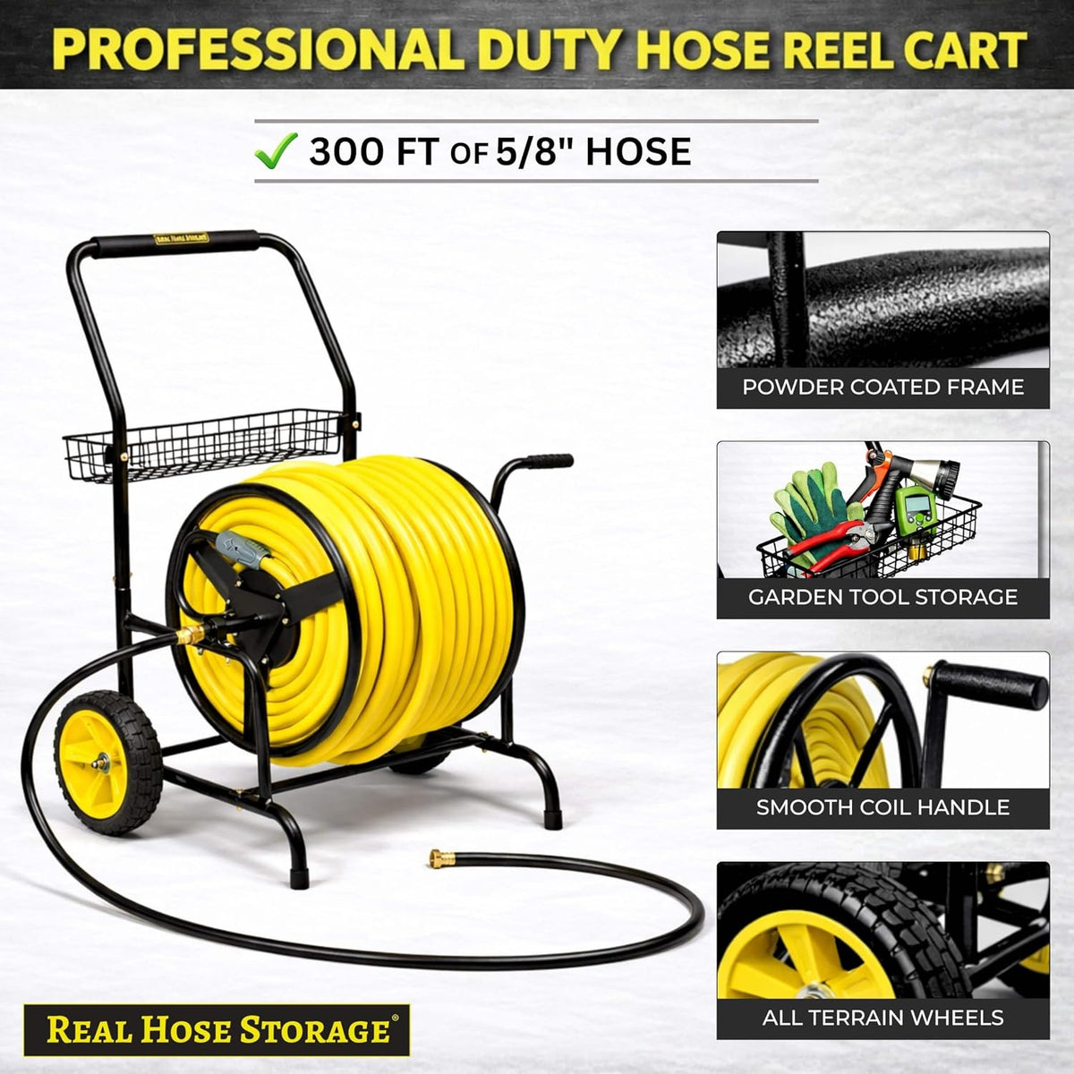 Garden 2-Wheel Hose Reel Cart, Residential Duty Hose Reel with Wheels, Outdoor Water Hose Reel for Backyard, Garden, or Lawn, Metal Hose Carts (175ft Hose Capacity)