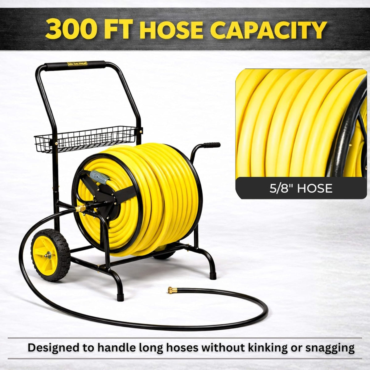Garden 2-Wheel Hose Reel Cart, Residential Duty Hose Reel with Wheels, Outdoor Water Hose Reel for Backyard, Garden, or Lawn, Metal Hose Carts (175ft Hose Capacity)