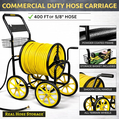 Garden 2-Wheel Hose Reel Cart, Residential Duty Hose Reel with Wheels, Outdoor Water Hose Reel for Backyard, Garden, or Lawn, Metal Hose Carts (175ft Hose Capacity)