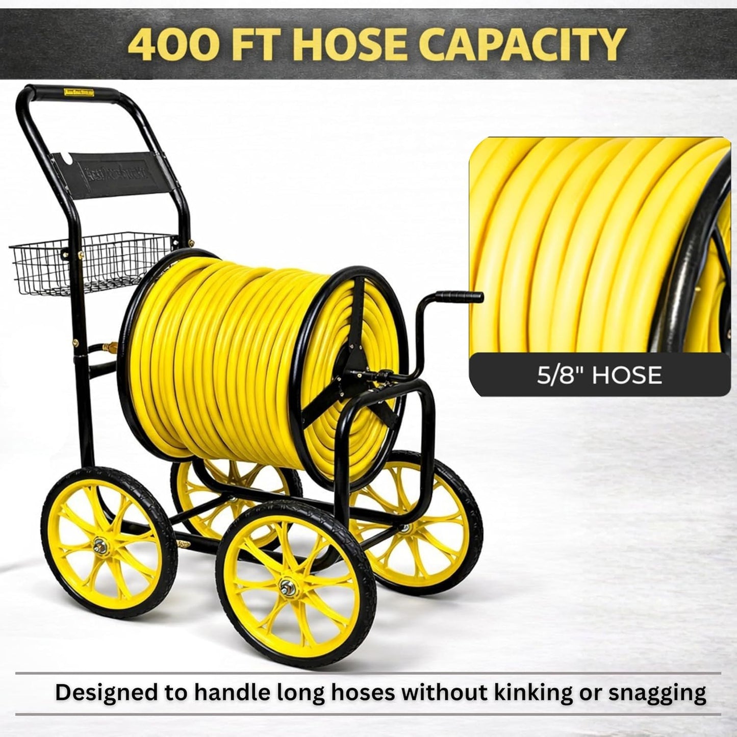 Garden 2-Wheel Hose Reel Cart, Residential Duty Hose Reel with Wheels, Outdoor Water Hose Reel for Backyard, Garden, or Lawn, Metal Hose Carts (175ft Hose Capacity)