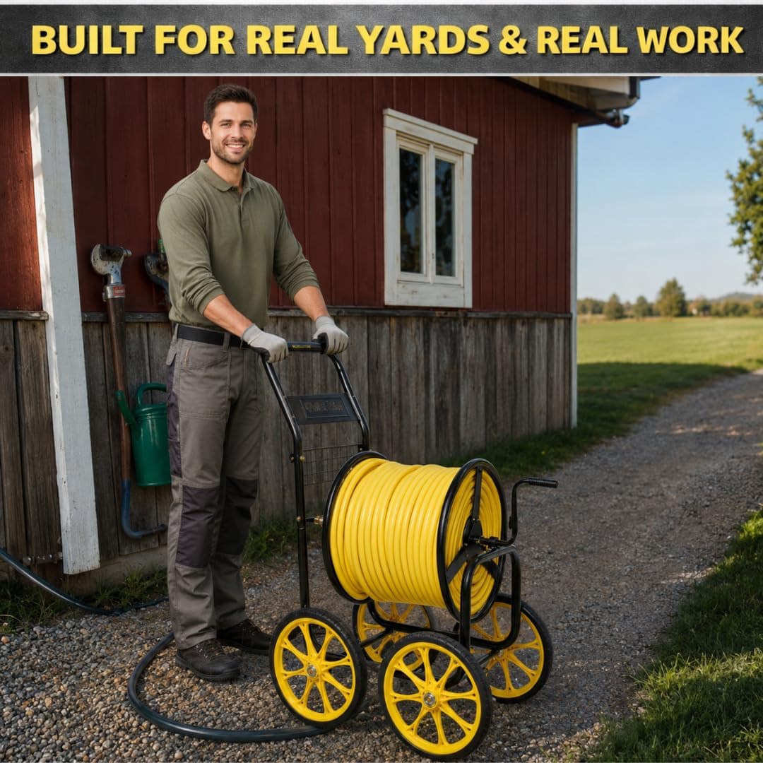 Garden 2-Wheel Hose Reel Cart, Residential Duty Hose Reel with Wheels, Outdoor Water Hose Reel for Backyard, Garden, or Lawn, Metal Hose Carts (175ft Hose Capacity)