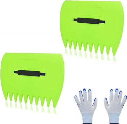 2 Sets Leaf Scoops Hand Rakes, Leaf Scoops and Claws with 2 Pairs Gloves, Lightweight Plastic Leaf Scoop, Large Leaf Grabbers for Picking Up Leaves, Clippings, Grass(2 Sets,Yellow+Green)