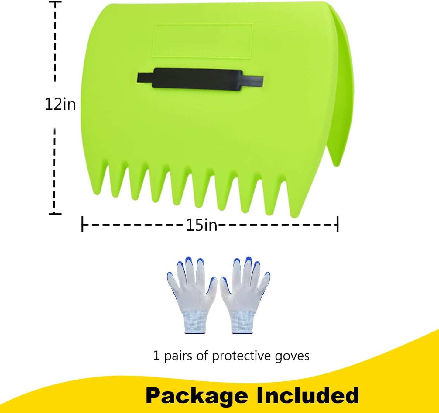 2 Sets Leaf Scoops Hand Rakes, Leaf Scoops and Claws with 2 Pairs Gloves, Lightweight Plastic Leaf Scoop, Large Leaf Grabbers for Picking Up Leaves, Clippings, Grass(2 Sets,Yellow+Green)
