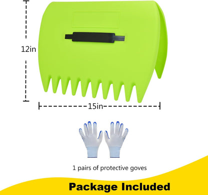 2 Sets Leaf Scoops Hand Rakes, Leaf Scoops and Claws with 2 Pairs Gloves, Lightweight Plastic Leaf Scoop, Large Leaf Grabbers for Picking Up Leaves, Clippings, Grass(2 Sets,Yellow+Green)