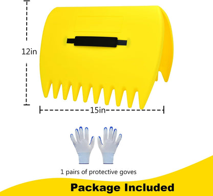 2 Sets Leaf Scoops Hand Rakes, Leaf Scoops and Claws with 2 Pairs Gloves, Lightweight Plastic Leaf Scoop, Large Leaf Grabbers for Picking Up Leaves, Clippings, Grass(2 Sets,Yellow+Green)