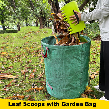 2 Sets Leaf Scoops Hand Rakes, Leaf Scoops and Claws with 2 Pairs Gloves, Lightweight Plastic Leaf Scoop, Large Leaf Grabbers for Picking Up Leaves, Clippings, Grass(2 Sets,Yellow+Green)