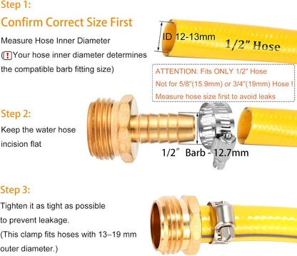 Brass Garden Hose Connector Repair Mender Kit, Fits 1/2" Water Hose Fitting