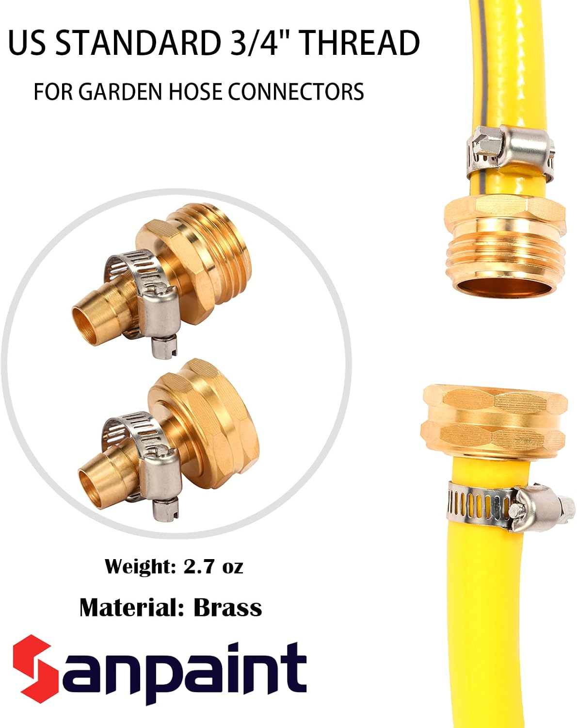 Brass Garden Hose Connector Repair Mender Kit, Fits 1/2" Water Hose Fitting