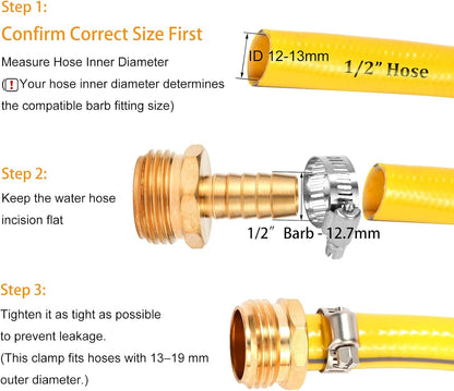 Brass Garden Hose Connector Repair Mender Kit, Fits 1/2" Water Hose Fitting