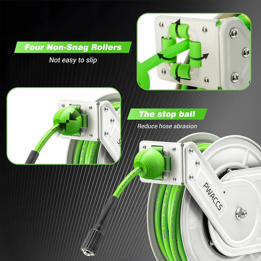 Retractable Pressure Washer Hose Reel, 1/4" x 60ft