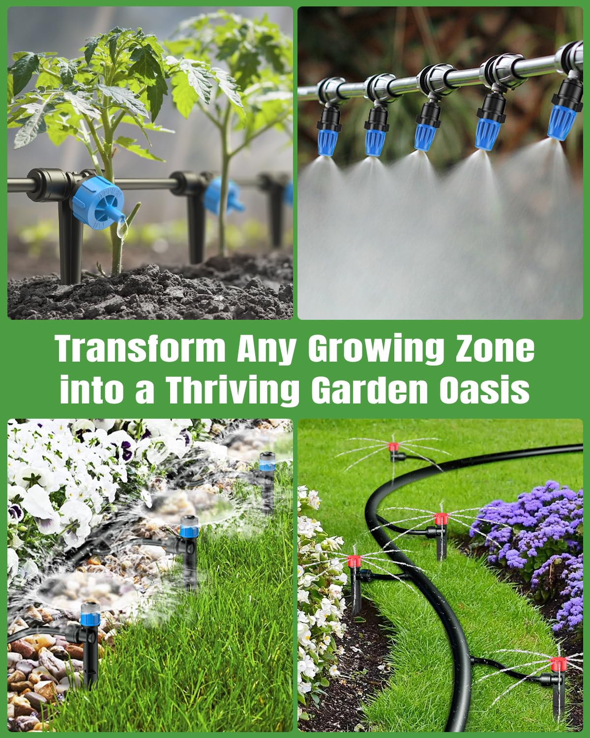 250 ft Drip Irrigation System, Quick-Connect Drip Irrigation Kit with 50ft 1/2" & 200ft 1/4" Tubing and Accessories, Garden Watering System for Greenhouse,Yards,Lawn,Raised Bed