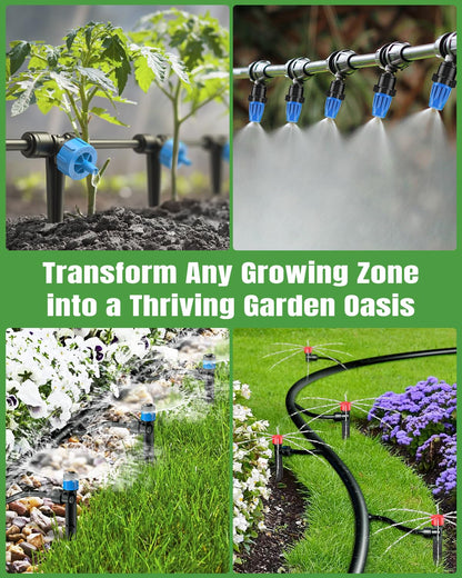 250 ft Drip Irrigation System, Quick-Connect Drip Irrigation Kit with 50ft 1/2" & 200ft 1/4" Tubing and Accessories, Garden Watering System for Greenhouse,Yards,Lawn,Raised Bed